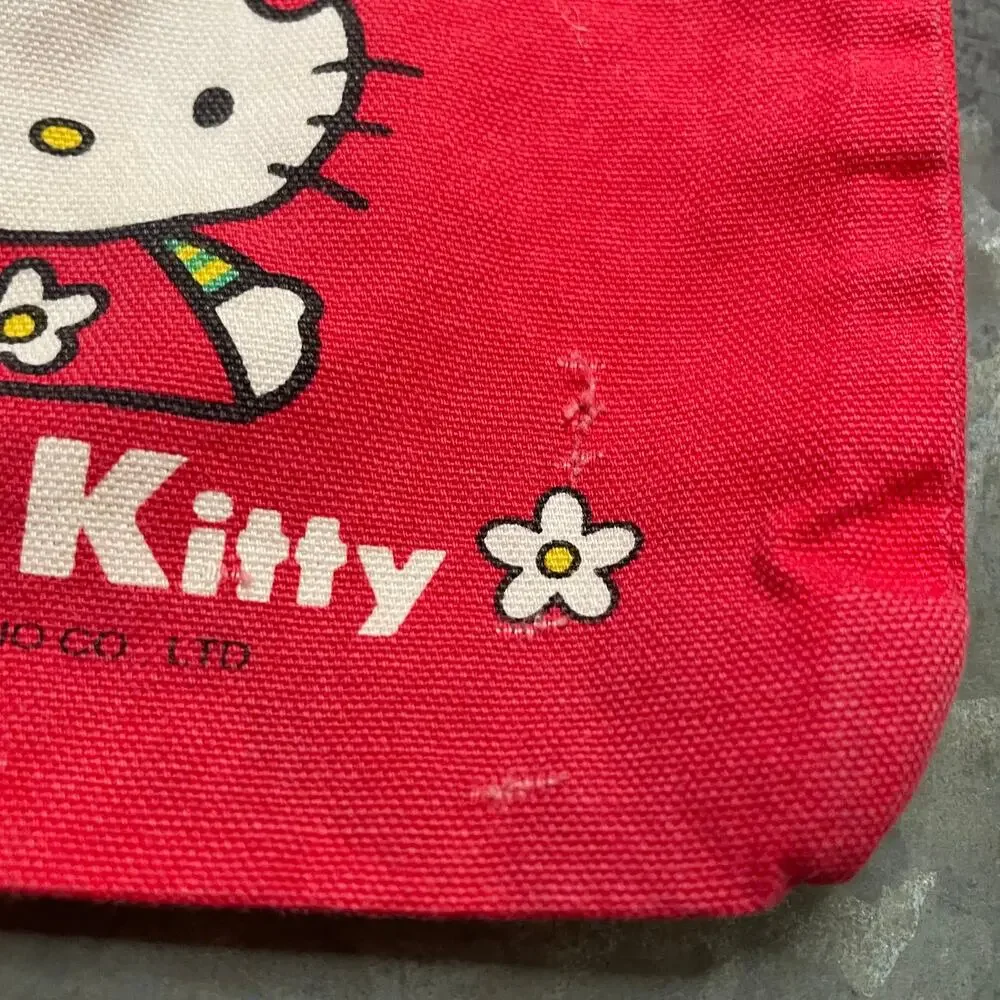Vintage 90s Sanrio Hello Kitty Drawstring Bag Pouch Mini Red Plaid Bear Bird